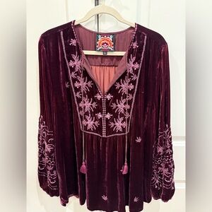 Johnny Was Burgundy Floral Embroidered Top
